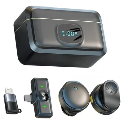Microfone Lapela Sem Fio Magnético Android E Ios Duplo Ante Ruído