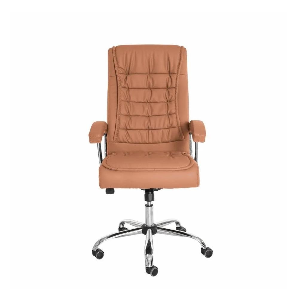 Cadeira De Escritório Presidente Fox Base Cromada Com Rodinha Molas Ensacadas Caramelo C351