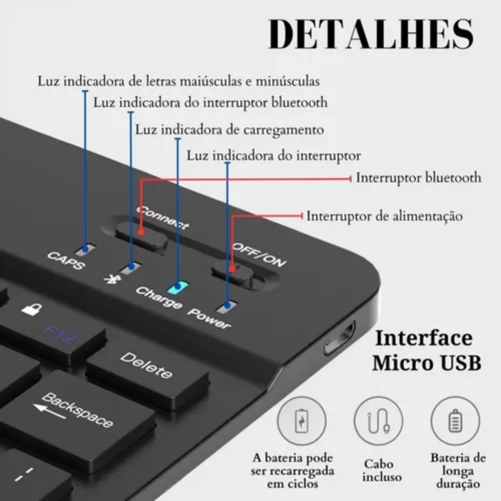 Imagem 2 de 5 do produto Teclado Slim Bluetooth Bt Inteligente Tablet Celular Notebook Computador Kapbom Ka-690