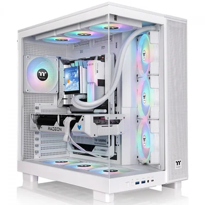Gabinete Gamer Thermaltake View 380 Xl Tg Snow ARGB Mid Tower Vidro Temperado Atx Sem Fonte Com 4 Fans Branco