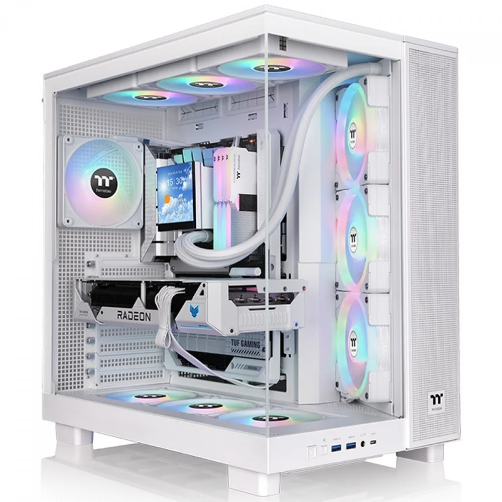 Gabinete Gamer Thermaltake View 380 Xl Tg Snow ARGB Mid Tower Vidro Temperado Atx Sem Fonte Com 4 Fans Branco