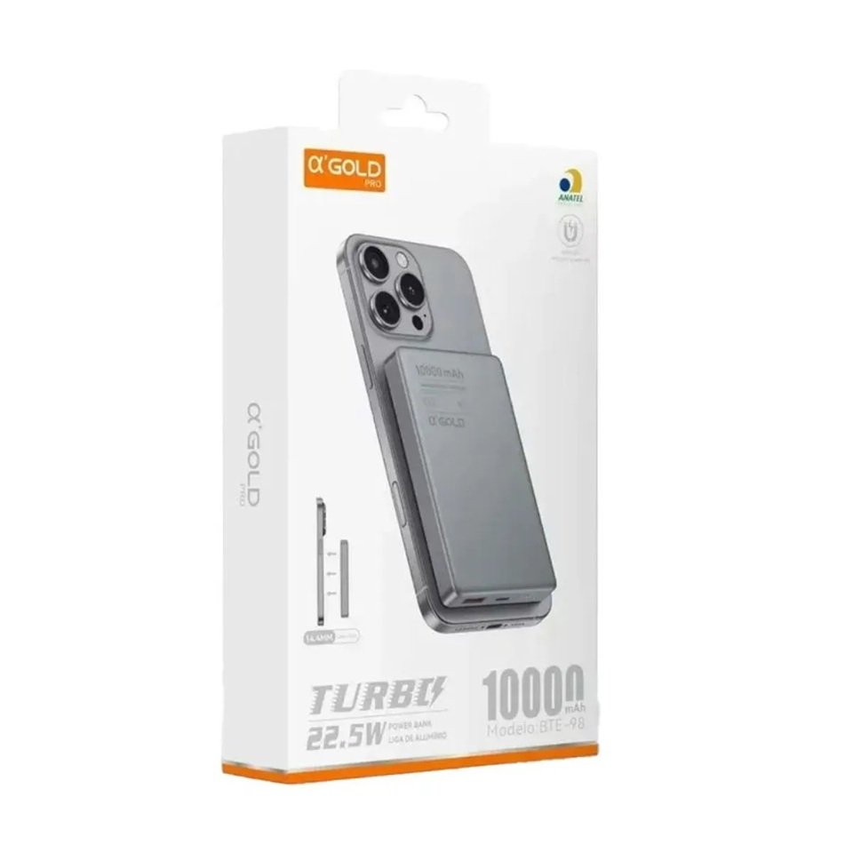 Power Bank Magnético A Gold 10.000mah Turbo 22.5w - Cinza