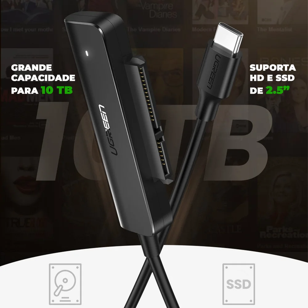 Imagem 5 de 5 do produto Ugreen Cabo Adaptador Sata Ssd E Hdd Para Usb C 3.1 50cm