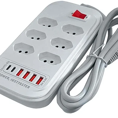 Protetor Eletrônico Filtro De Linha Com Usb 3.4a Carregamento Rapido E Tipo C 6 Tomadas Usb Bivolt Extensão Cabo 2m