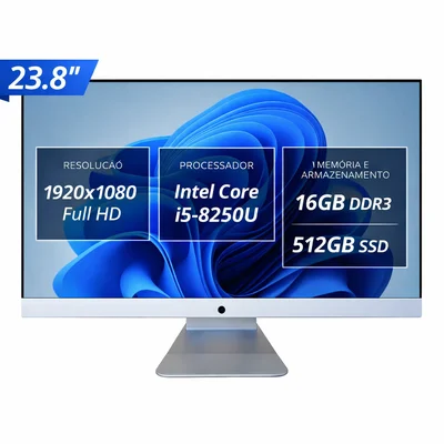Computador All In One 23.8 i5 16gb Ram SSD 512gb WINDOWS 11 Pro Branco Wifi 5g Bluetooth Webcam Kit Teclado Mouse