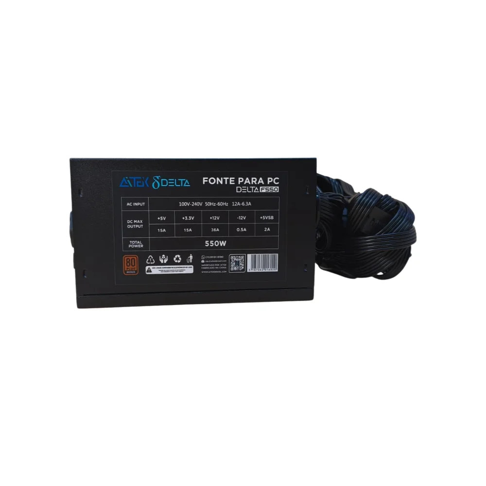 Imagem 5 de 5 do produto Fonte Gamer RGB 550w Reais 80 Plus Bronze Com Pfc Ativo E Ventoinha RGB Bivolt