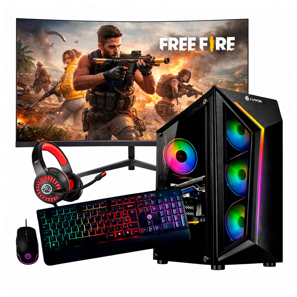 Computador Gamer Intel i7 6ª 32gb Ram Ssd 240gb GTX 1050 Monitor 23" Curvo Preto