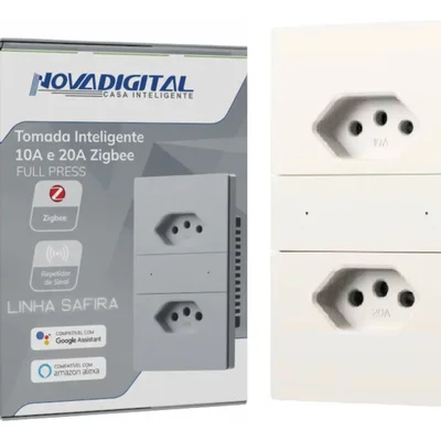 Tomada Dupla Zigbee Nova Digital Linha Safira Cor Branco Sa-t2w