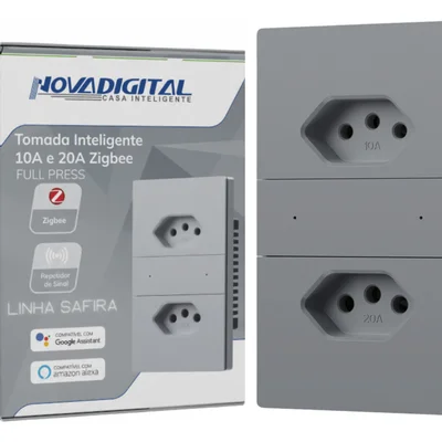 Tomada Dupla Zigbee Nova Digital Linha Safira Cor Cinza Sa-t2