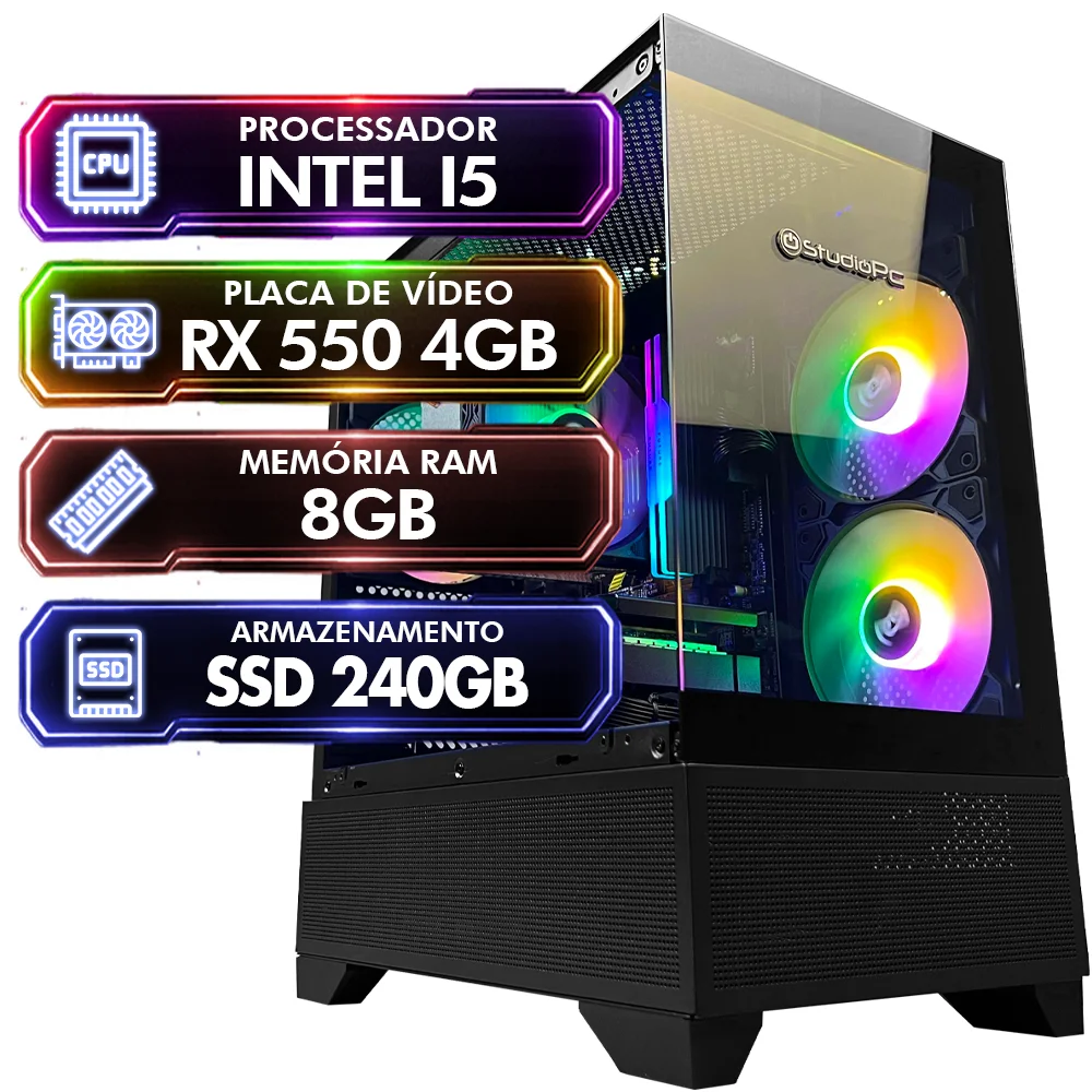PC Gamer Balão.info Orbis - Intel Core i5, Placa De Vídeo Radeon Rx 550 4gb, 8GB Ram, SSD 240GB, Fonte 500w - 9727983