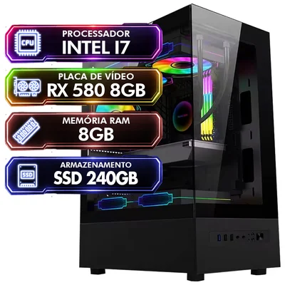 PC Gamer Studiopc Vertex - Intel Core i7, Placa De Vídeo Radeon Rx 580 8GB, 8GB Ram, SSD 240GB, Fonte 500w - 9727891