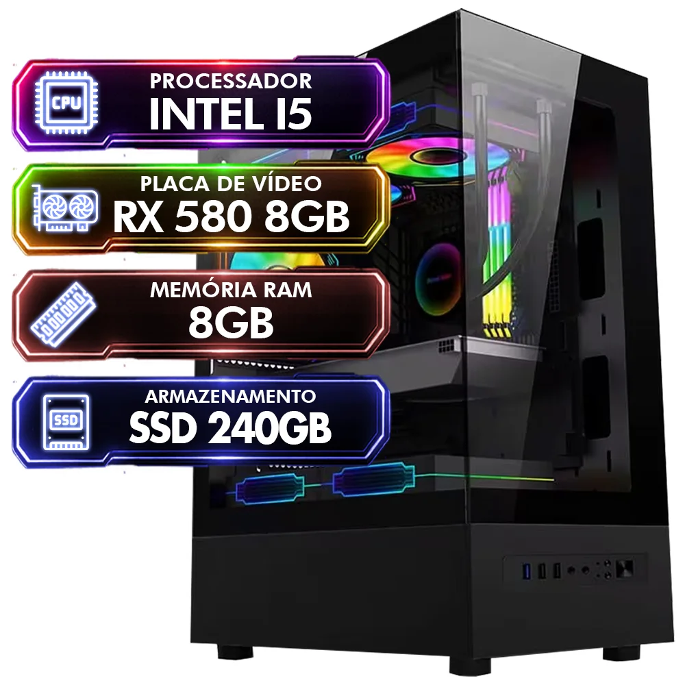 PC Gamer Balão.info Intel Core i5, Placa De Video Rx 580 8GB, 8GB Ram, SSD 240GB, Fonte 500w - 6046381
