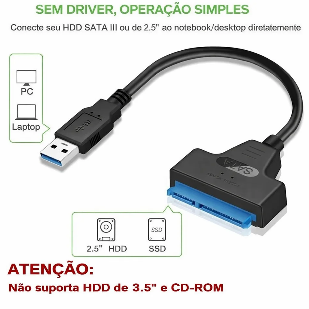 Imagem 3 de 4 do produto Cabo Sata Para Usb 3.0  Para Disco Rígido SSD Externo De 2,5 "