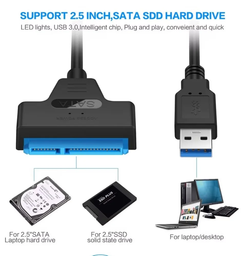 Imagem 4 de 4 do produto Cabo Sata Para Usb 3.0  Para Disco Rígido SSD Externo De 2,5 "