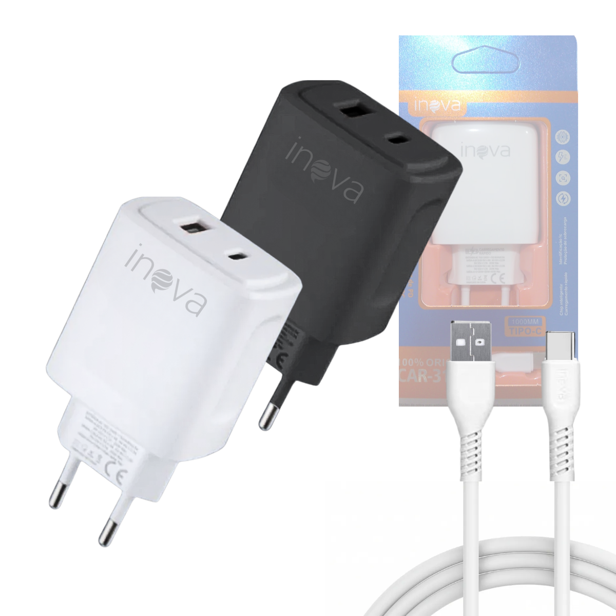 Carregador 40w Usb / Tipo-c Cabo Tipo-c De 1 Metro Inova