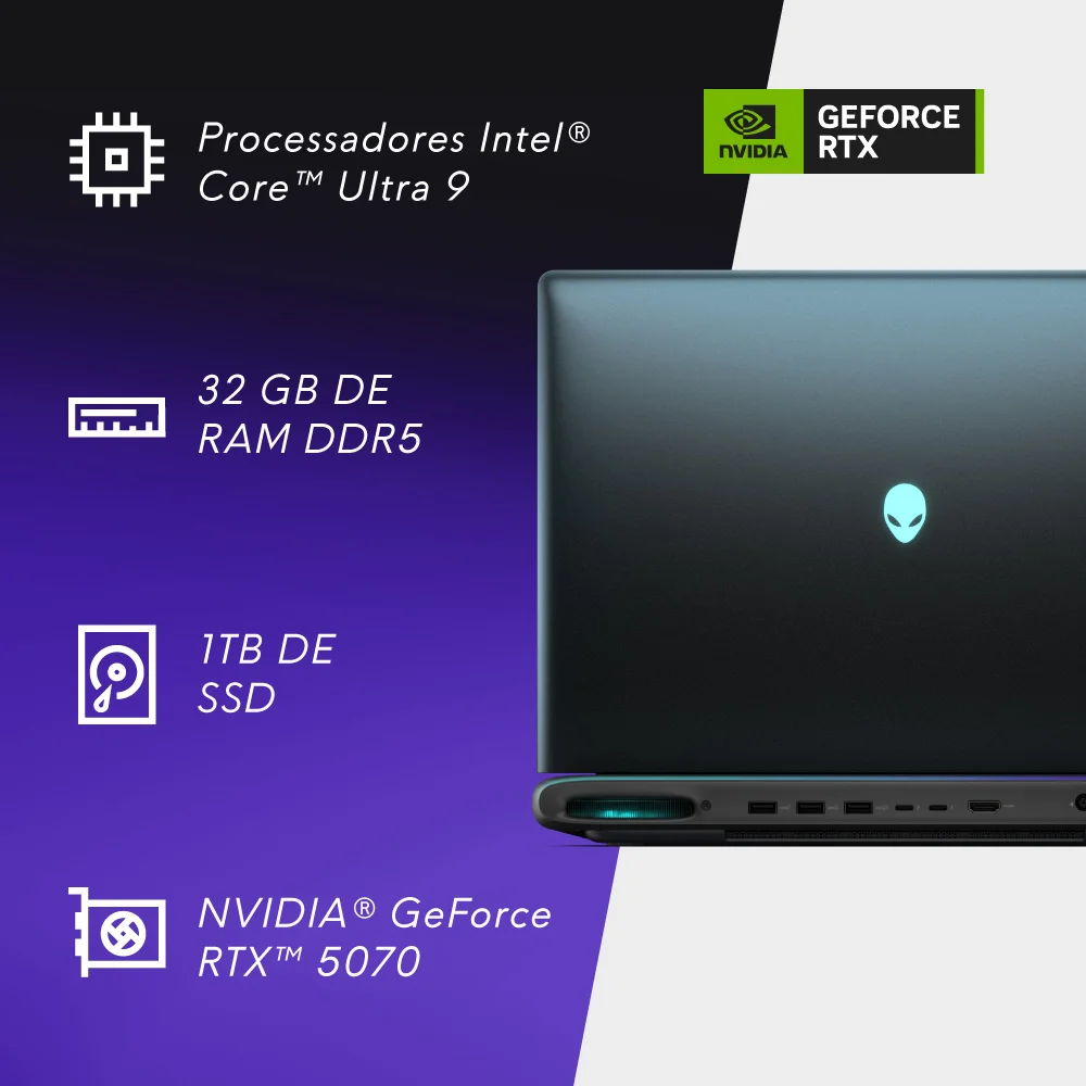 Notebook Gamer Dell Alienware 16 Área-51 Aa1625 Aa16-c9275hx-m10 16"" Wqxga Intel Core Ultra 9 32gb 1TB RTX5070 Win11 - view 5
