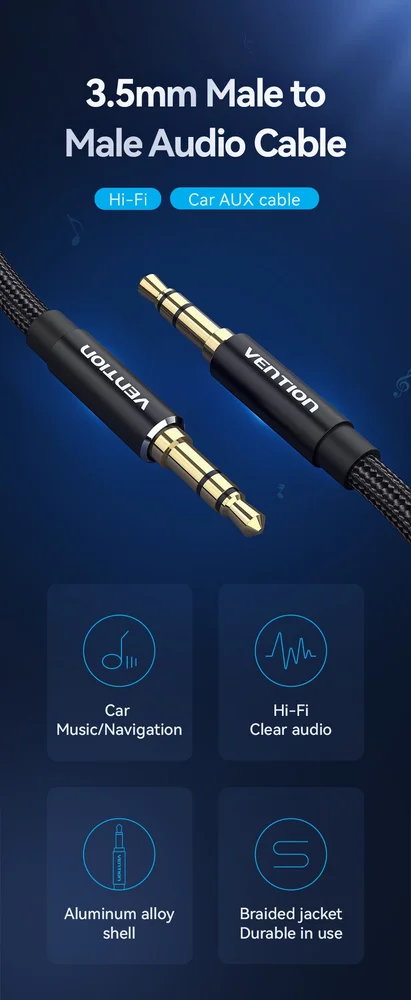 Imagem 3 de 5 do produto Cabo Auxiliar Audio P2 Celular Nylon Som Dj Fone 2m Vention