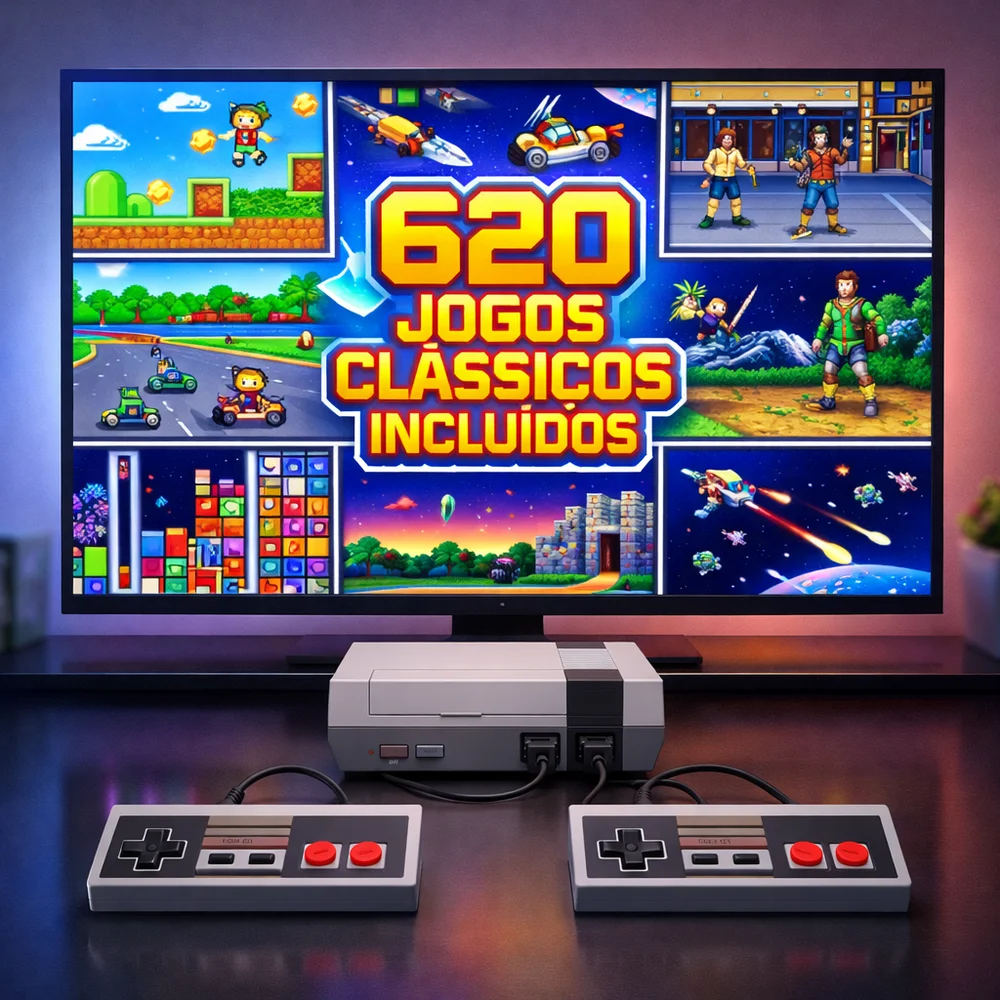 Imagem 4 de 5 do produto Video Game Retrô 8 Bits 620 Jogos 2 Controles Plug Play