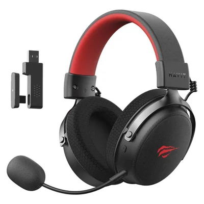 Headset Gamer Havit Five-mode H2015 Pro, Wireless, Bluetooth, Usb, Usb-c, 3.5mm, Drivers De 53mm, Preto/vermelho