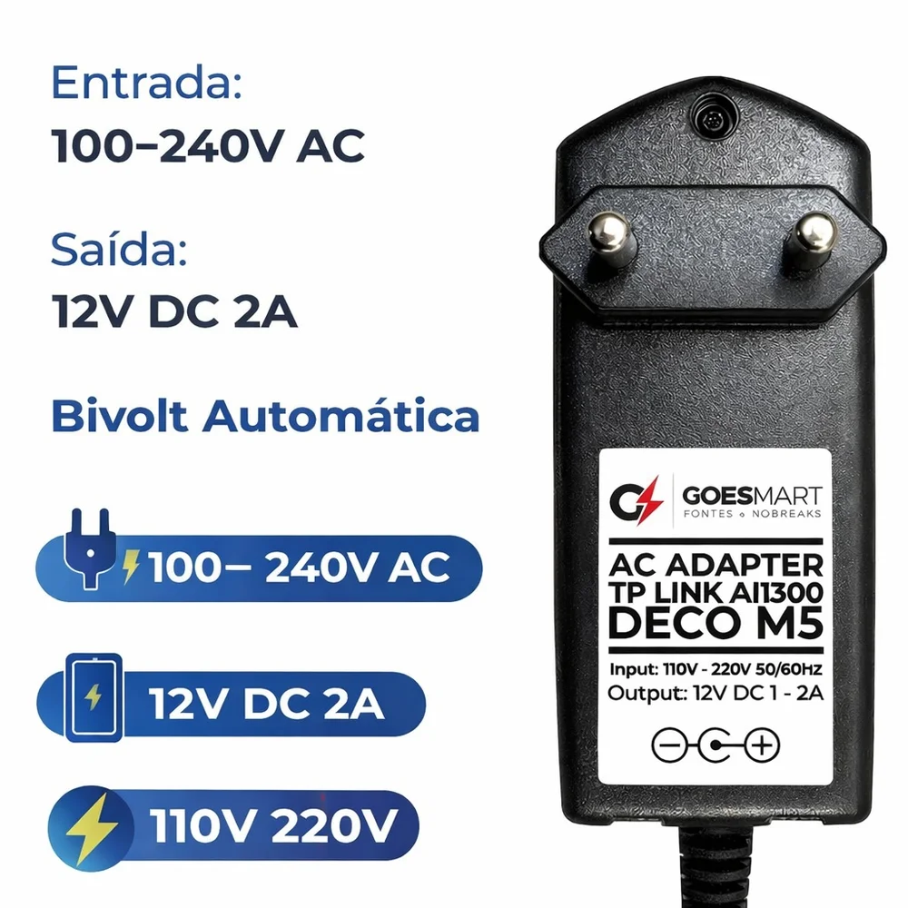 Imagem 3 de 5 do produto Fonte 12v 2a Para Tp-link Deco M5 Ac1300 Roteador Bivolt