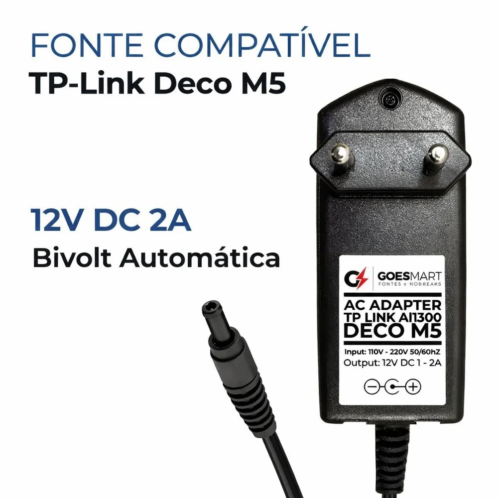 Imagem 5 de 5 do produto Fonte 12v 2a Para Tp-link Deco M5 Ac1300 Roteador Bivolt