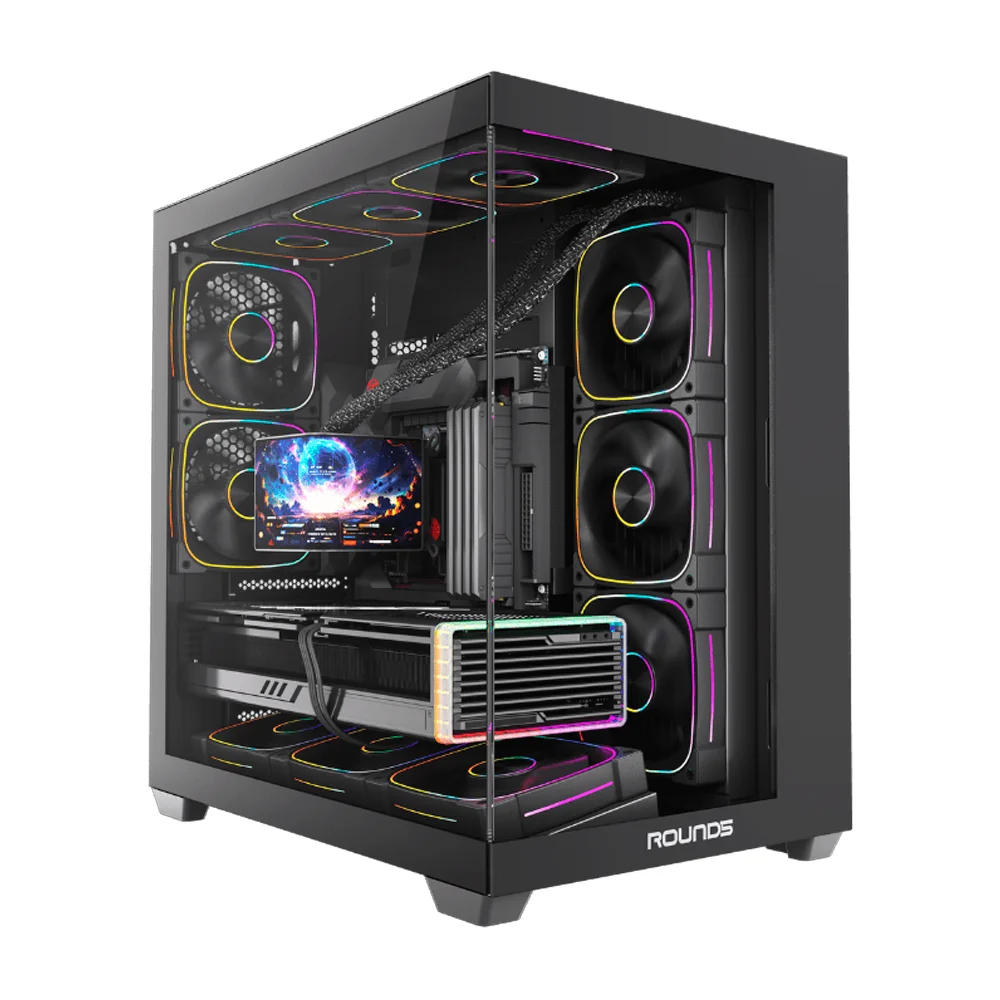 Gabinete Gamer Round5 Asuka Mid Tower Atx Sem Fans Preto
