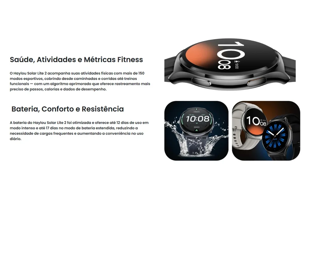 Imagem 5 de 5 do produto Smartwatch Haylou Solar Lite 2 Hcr01, Tela AmoLED 1,43, Chamadas, 1 Atm, Assistente De Voz - Preto