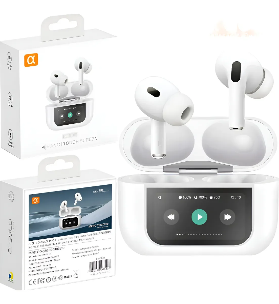 Fone De Ouvido Sem Fio Bluetooth 5.3 Com Tela Touch