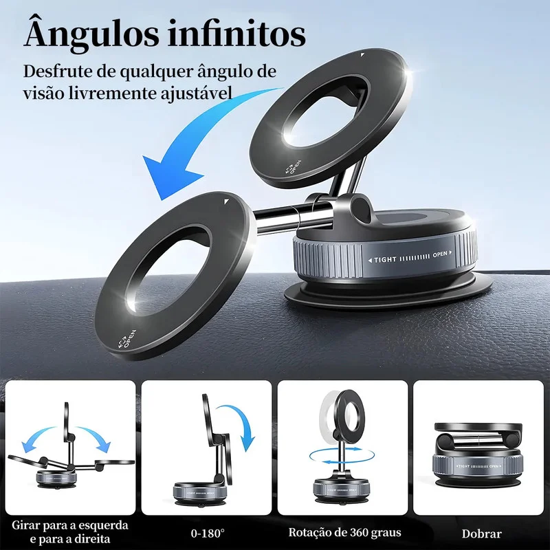 Imagem 2 de 5 do produto Suporte Veicular Magnético Base Giratória Ajustável Motoristas De Aplicativos Cor:preto