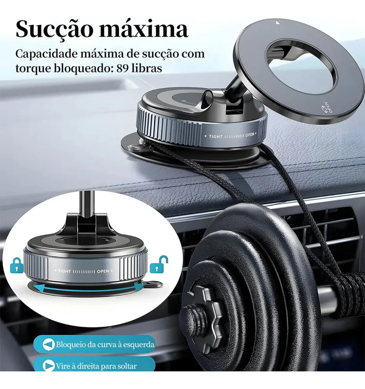 Imagem 4 de 5 do produto Suporte Veicular Magnético Base Giratória Ajustável Motoristas De Aplicativos Cor:preto