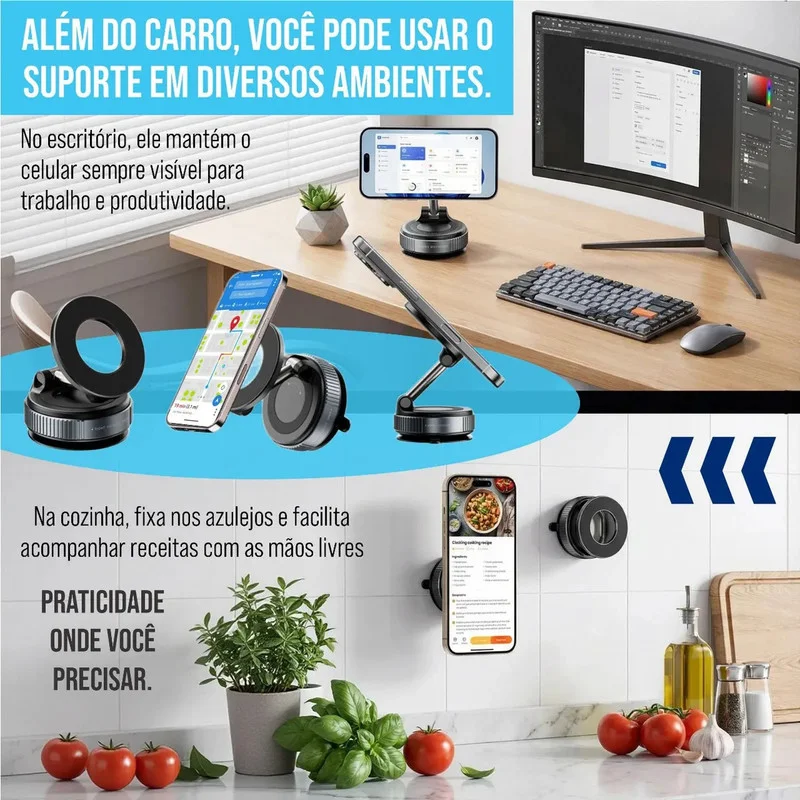 Imagem 5 de 5 do produto Suporte Veicular Magnético Base Giratória Ajustável Motoristas De Aplicativos Cor:preto