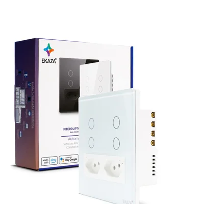 Interruptor 4 Botões + 2 Tomadas 10a  4x4 Wifi Branco Ekaza Ekat-t3075-4w