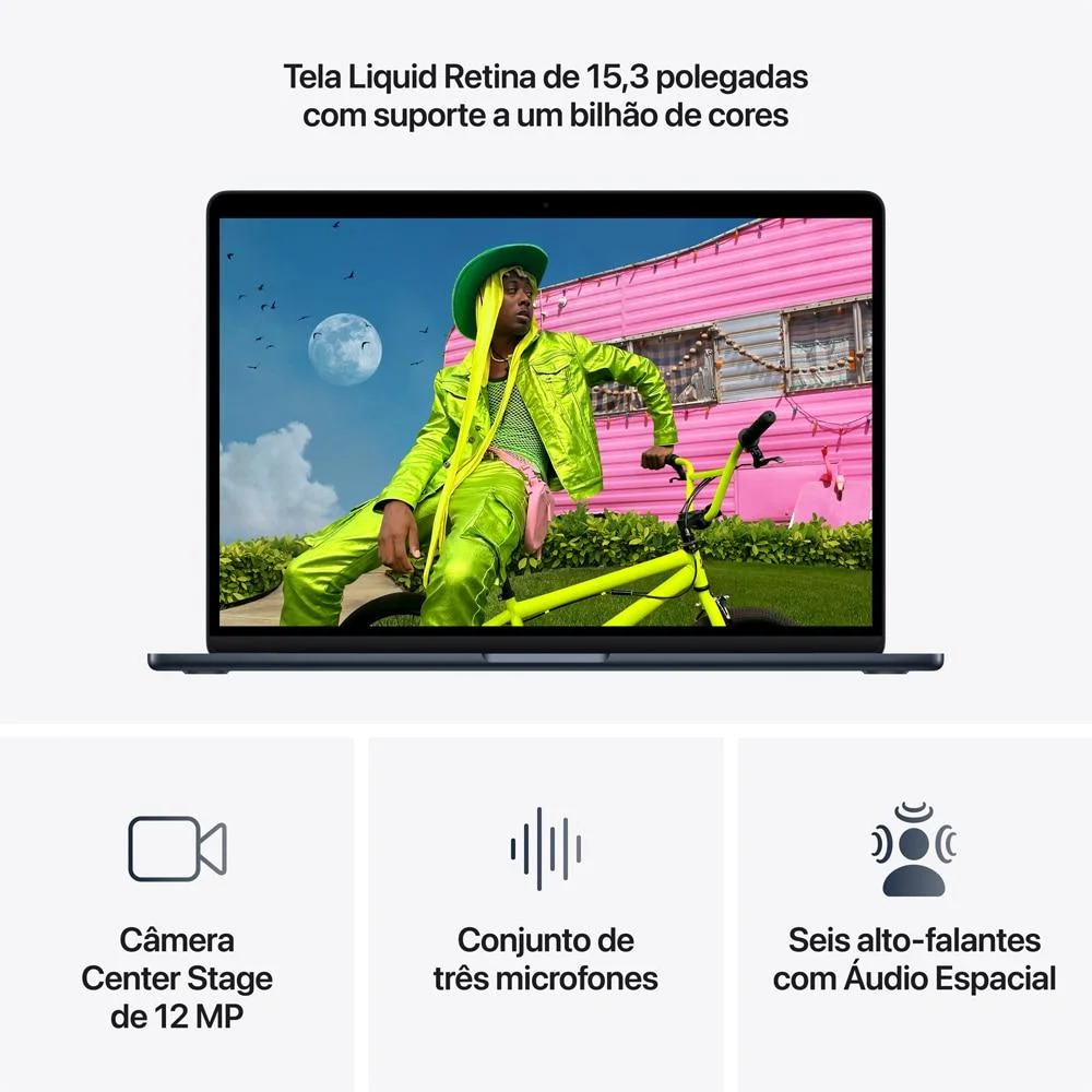 Macbook Air 15" M5, Cpu 10 Núcleos E Gpu 10 Núcleos, 16gb Ram, 1TB SSD - Meia-noite Macbook Air 15" M5, Cpu 10 Núcleos E Gpu 10 Núcleos, 16gb Ram, 1TB SSD - Meia-noite