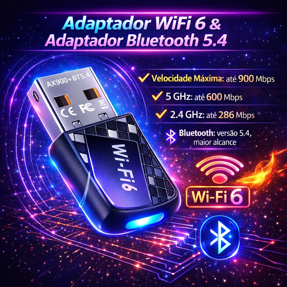 Imagem 5 de 5 do produto adaptador wifi usb 6 ax900 + bluetooth 5.4  rápido e estável para pc/notebook
