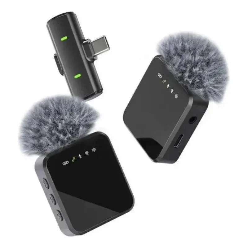 Microfone Lapela Sem Fio 2 Em 1 Anti Ruído Compatível Iphone Samsung Tipo-c