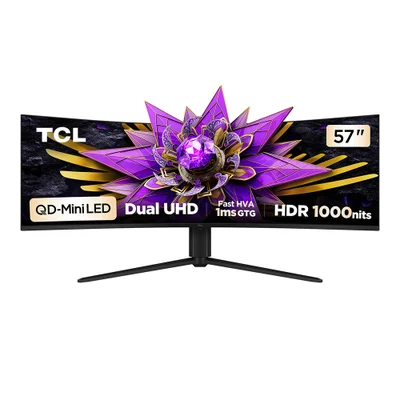 Monitor Gamer Curvo TCL 57 Polegadas QLED Mini LED 4K R94 120Hz 1ms (GtG) HDR 1000 nits 57R94