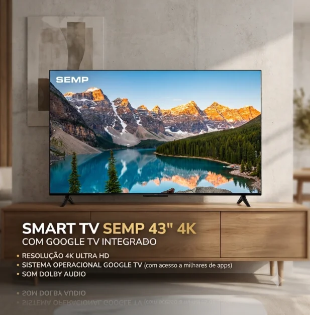 Smart TV Semp 43 Polegadas LED HVA 4K S62 WiFi Bluetooth Google TV 3 HDMI HDR10+ Dolby Audio 43S62 6