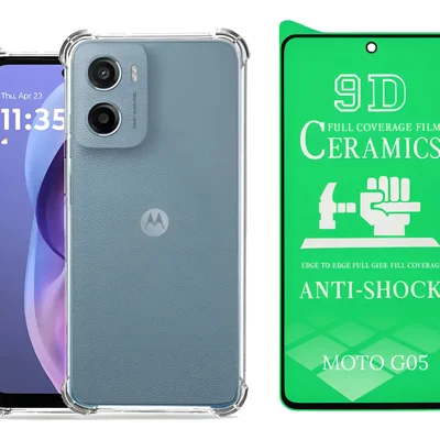 Kit Capa Capinha Anti Choque Para Moto G05 + Película De Cerâmica 9d