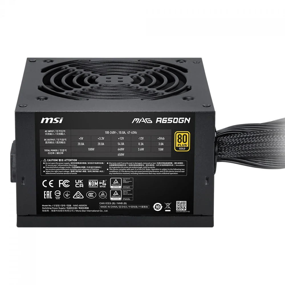 Imagem 3 de 5 do produto Fonte de Alimentação MSI A650GN 650W 80Plus Gold PFC Ativo - MAG A650GN GOLD