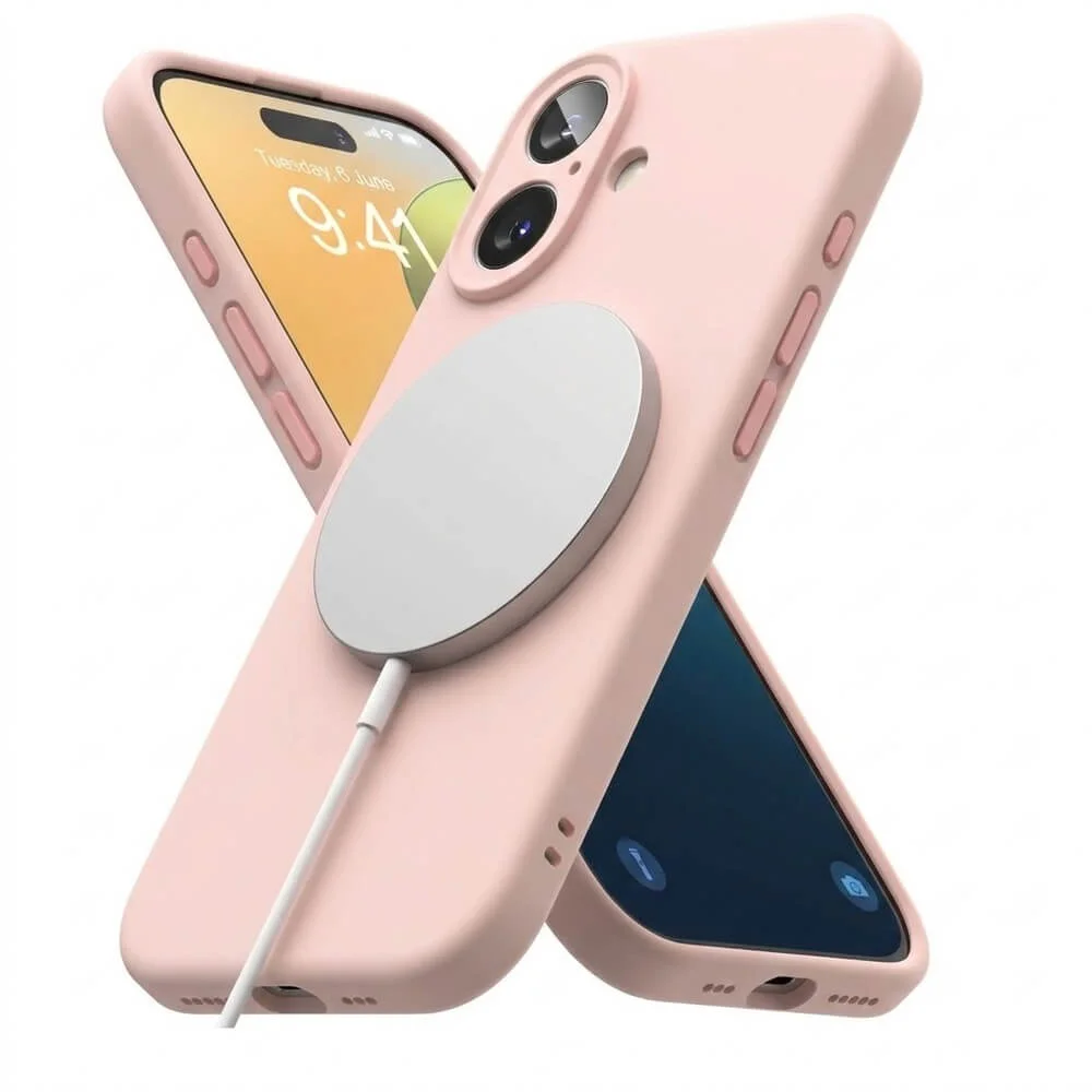 Imagem 3 de 5 do produto Capa Capinha Protetora de Silicone com Interior em Microfibra Compatível com Magsafe para o iPhone 17 - Cor: Rosa