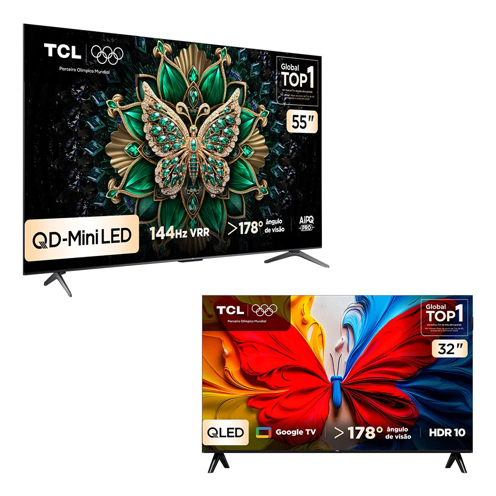 Combo Smart TV TCL 55 QD-Mini LED 4K C6K WiFi 144Hz 55C6K e Smart TV TCL 32 QLED FHD S5K WiFi 32S5K