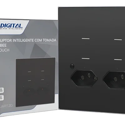 Interruptor Zigbee Novadigital Quartzo 4 Teclas 2 Tomada 10 A 127v  Qz-wk-4x4-b Preto