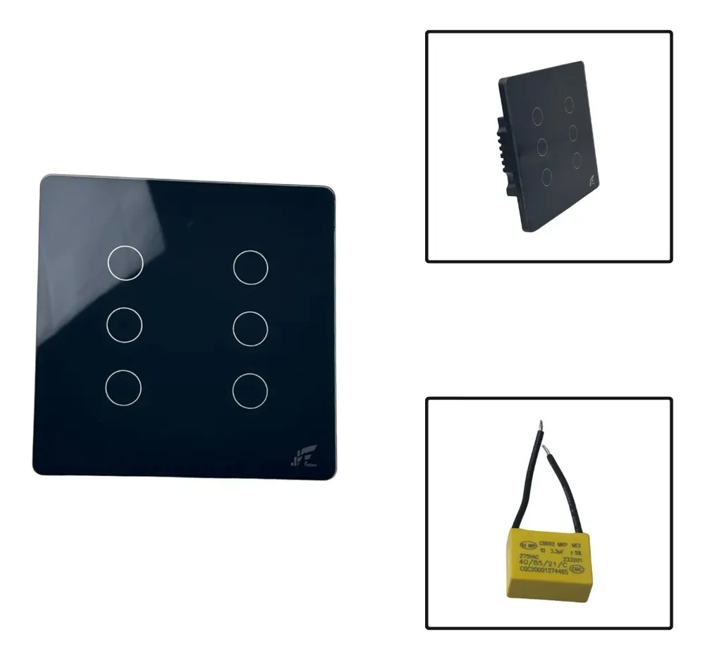 Interruptor Wifi Inteligente 4x4 6 Botões Smart Touch Alexa Preto Jwcom Sem Neutro