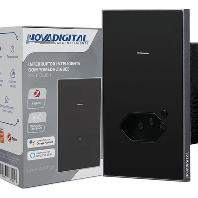 Interruptor Zigbee 1 Tecla Novadigital Quartzo C/ Tomada  Preto 20a Qz-wk-1b