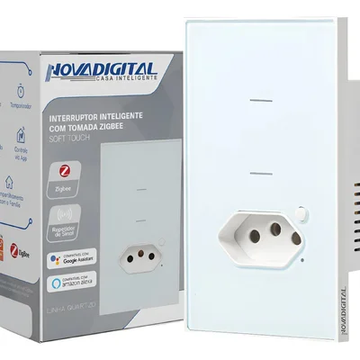 Interruptor Inteligente Zigbee Soft Touch 2 Teclas + Tomada Quartzo Da Novadigital Qz-wk-2w Branco