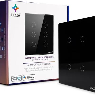 Interruptor 4 Botões 4x4 Wifi Preto Compatível Google Home E Alexa Ekaza Ekat-t3074-4p