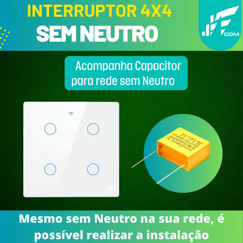 Imagem 2 de 5 do produto Interruptor Wifi Inteligente 4x4 4 Botões Smart Touch Alexa Preto Jwcom Sem Neutro
