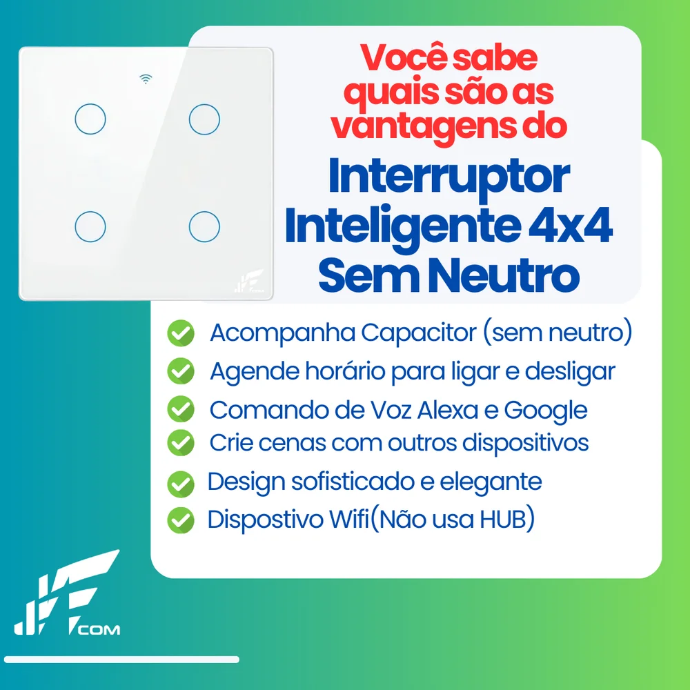 Imagem 3 de 5 do produto Interruptor Wifi Inteligente 4x4 4 Botões Smart Touch Alexa Preto Jwcom Sem Neutro