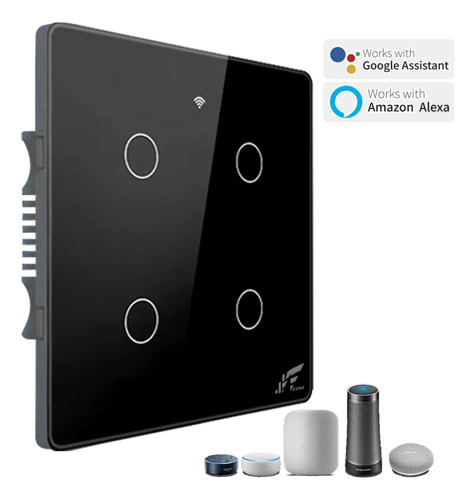 Imagem 4 de 5 do produto Interruptor Wifi Inteligente 4x4 4 Botões Smart Touch Alexa Preto Jwcom Sem Neutro