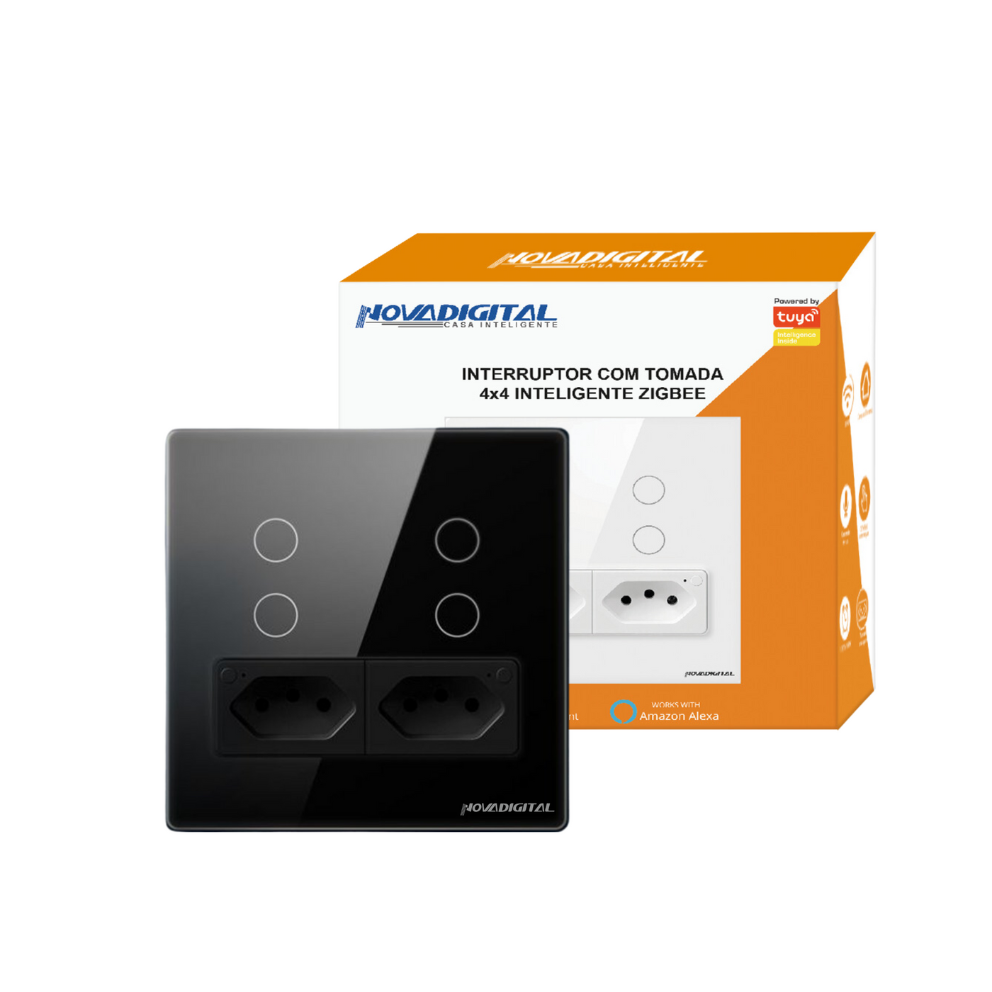 Interruptor Zigbee Inteligente Com 4 Teclas 2 Tomadas 10a Compativel Com Google Home  Alexa (preto)